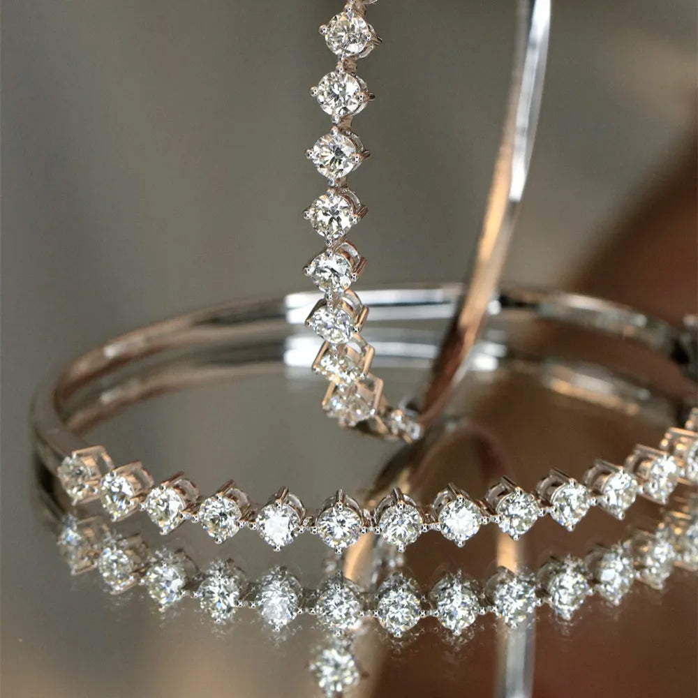 Camelia Jewelry Classic Real 18K Solid White Gold AU750 Jewelry Four Claw Natural Diamonds 3.0carat Bangles Bracelets for Women Gift