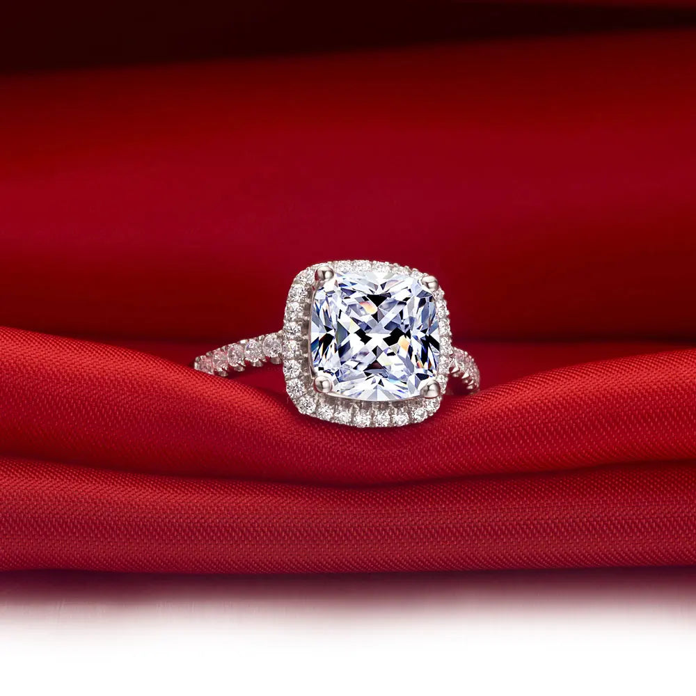 Solid 18K White Gold AU750 3CT Cushion Diamond Engagement Ring Women Wedding Anniversary Day Gift Statement Jewelry Gift For Her