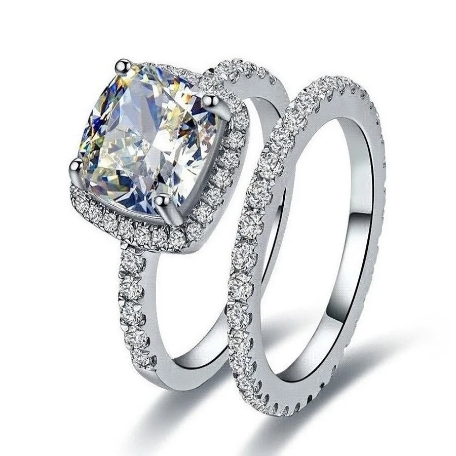 Solid 18K White Gold AU750 3CT Cushion Diamond Engagement Ring Women Wedding Anniversary Day Gift Statement Jewelry Gift For Her