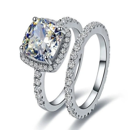 Solid 18K White Gold AU750 3CT Cushion Diamond Engagement Ring Women Wedding Anniversary Day Gift Statement Jewelry Gift For Her