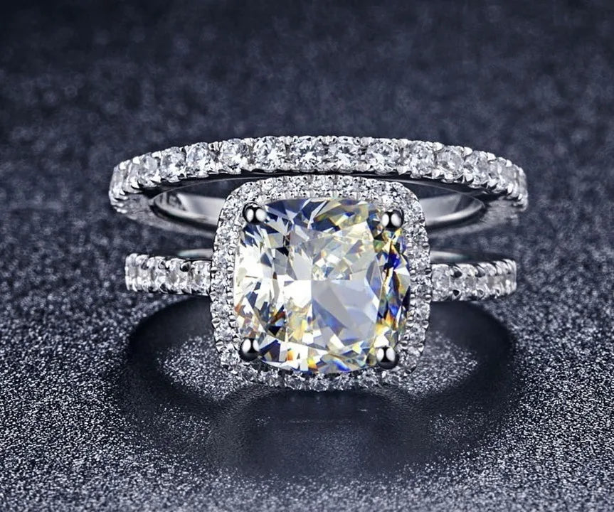 Solid 18K White Gold AU750 3CT Cushion Diamond Engagement Ring Women Wedding Anniversary Day Gift Statement Jewelry Gift For Her