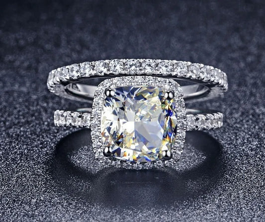 Solid 18K White Gold AU750 3CT Cushion Diamond Engagement Ring Women Wedding Anniversary Day Gift Statement Jewelry Gift For Her