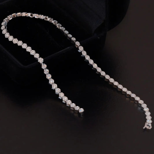 Camelia Jewelry Real 18K Solid White Gold AU750 Jewelry Natural Diamonds 1.40carat Hexagonal Honeycomb Tennis Bracelets for Women Gift