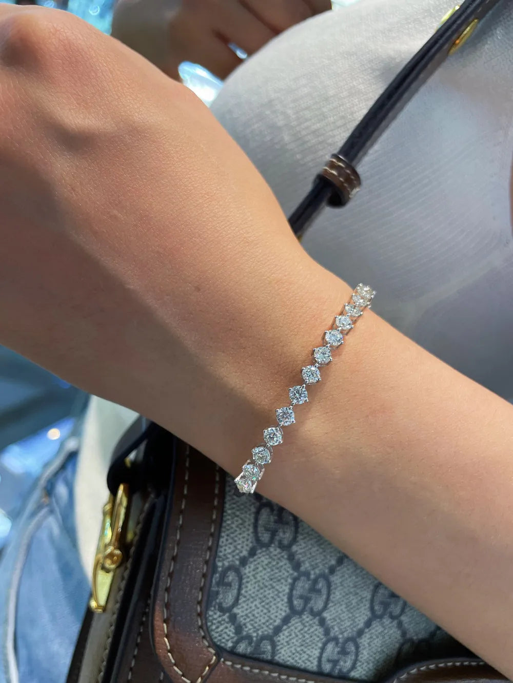 Camelia Jewelry Classic Real 18K Solid White Gold AU750 Jewelry Four Claw Natural Diamonds 3.0carat Bangles Bracelets for Women Gift