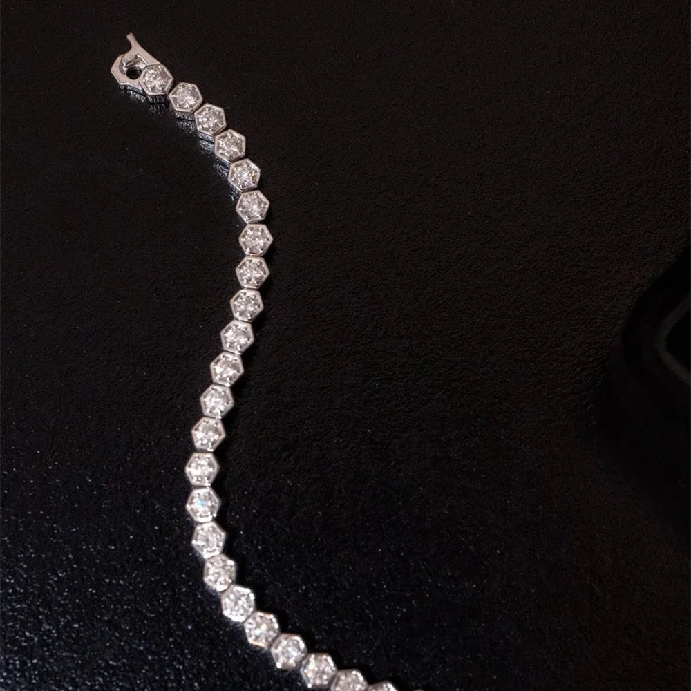 Camelia Jewelry Real 18K Solid White Gold AU750 Jewelry Natural Diamonds 1.40carat Hexagonal Honeycomb Tennis Bracelets for Women Gift