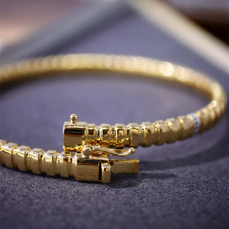 Camelia Jewelry Handmade Italian Spring Bangles Real 18K Solid Yellow Gold AU750 Jewelry Medieval Retro Style Diamonds Women Bracelets