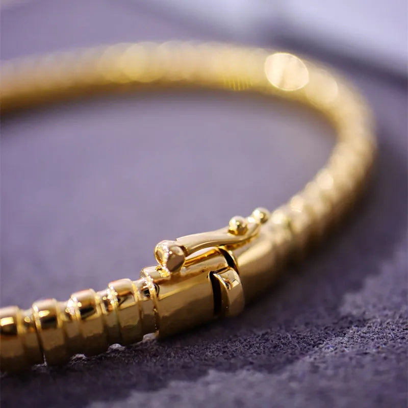 Camelia Jewelry Handmade Italian Spring Bangles Real 18K Solid Yellow Gold AU750 Jewelry Medieval Retro Style Diamonds Women Bracelets