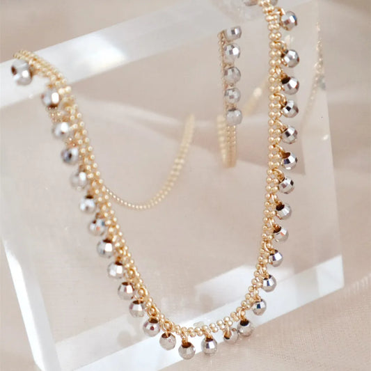 Camelia Jewelry Real 18K Solid Yellow Gold AU750 Jewelry Double Layer Chain White Gold Beads Tassel Pendant Necklaces for Fashion Lady