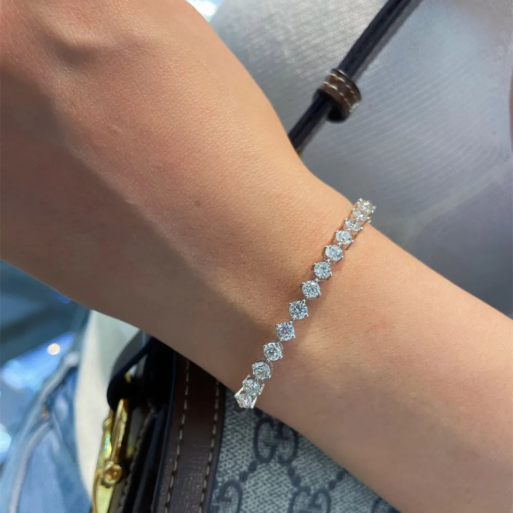 Camelia Jewelry Classic Real 18K Solid White Gold AU750 Jewelry Four Claw Natural Diamonds 3.0carat Bangles Bracelets for Women Gift