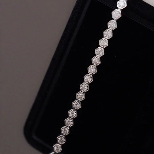 Camelia Jewelry Real 18K Solid White Gold AU750 Jewelry Natural Diamonds 1.40carat Hexagonal Honeycomb Tennis Bracelets for Women Gift