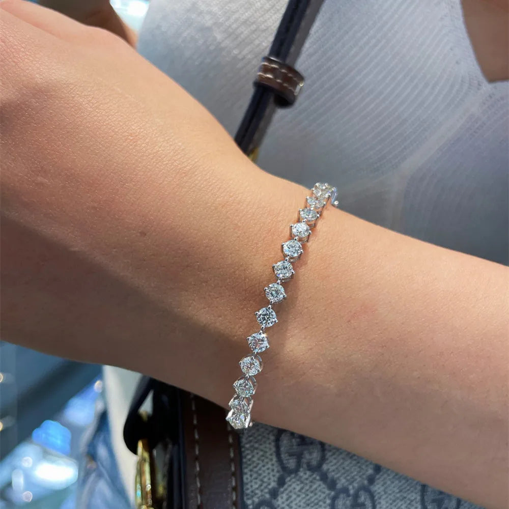 Camelia Jewelry Classic Real 18K Solid White Gold AU750 Jewelry Four Claw Natural Diamonds 3.0carat Bangles Bracelets for Women Gift