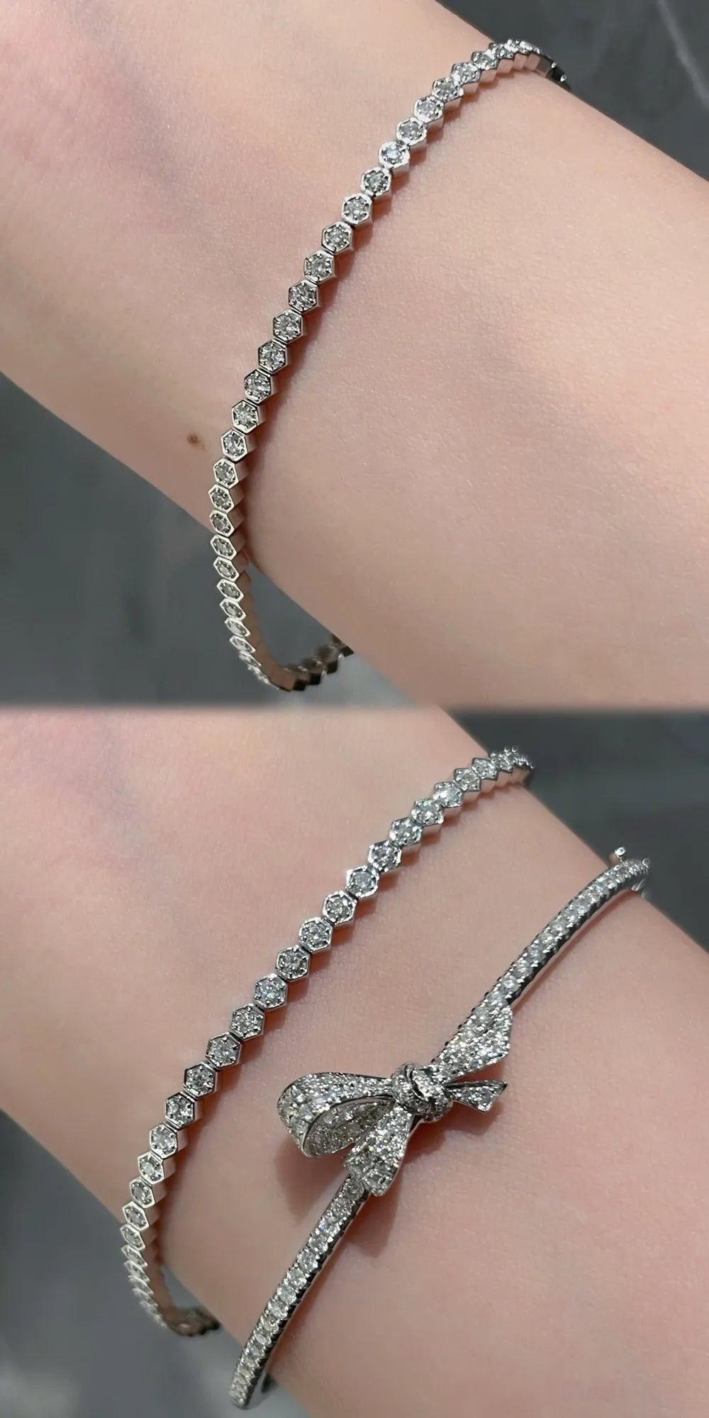 Camelia Jewelry Real 18K Solid White Gold AU750 Jewelry Natural Diamonds 1.40carat Hexagonal Honeycomb Tennis Bracelets for Women Gift