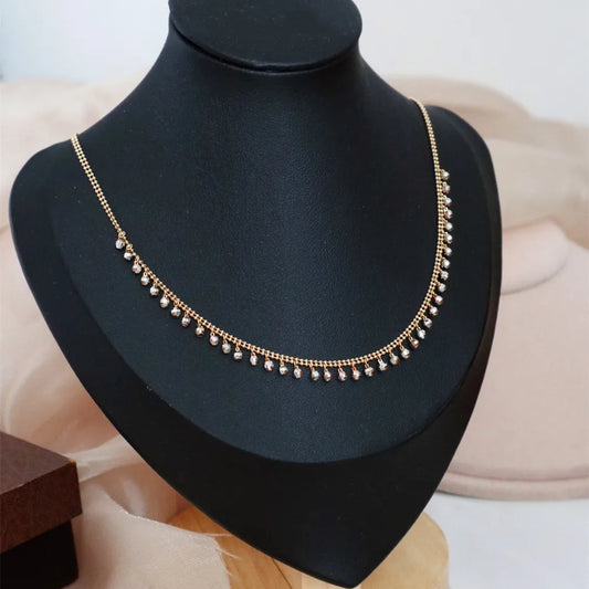 Camelia Jewelry Real 18K Solid Yellow Gold AU750 Jewelry Double Layer Chain White Gold Beads Tassel Pendant Necklaces for Fashion Lady